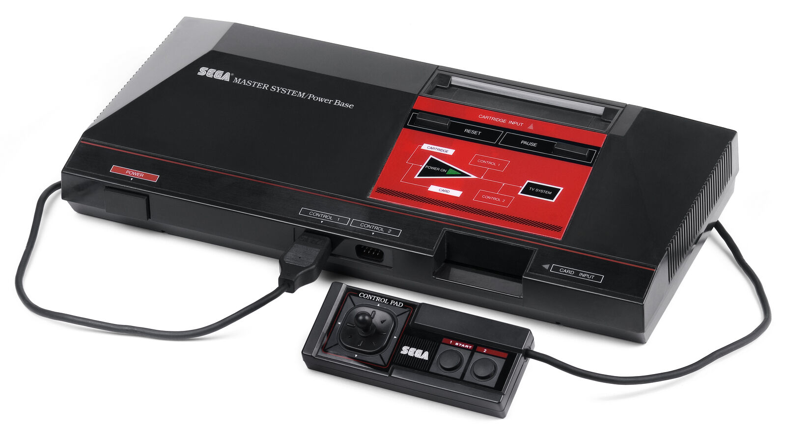 The Sega Master System home console and controller.